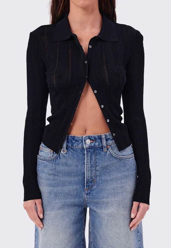 Opal Knit Cardigan - Black Hoodie with Bell Sleeves Flared Feminine