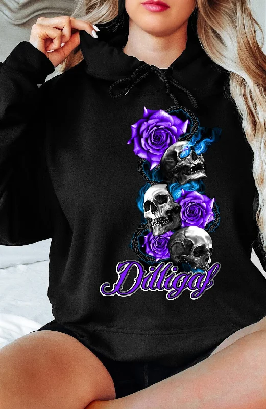 Purple Skull Rose from Heaven Pullover Hoodie Hoodie with Ribbed Cuffs Snug Fit Comfort Purple Skull Rose from Heaven Pullover Hoodie Hoodie with Ribbed Cuffs Snug Fit Comfort
