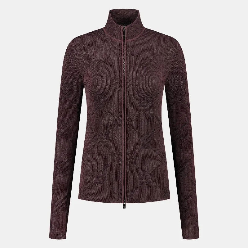 Roast Brown Knitted Monogram Cardigan Hoodie with Hem Frayed Vintage Worn