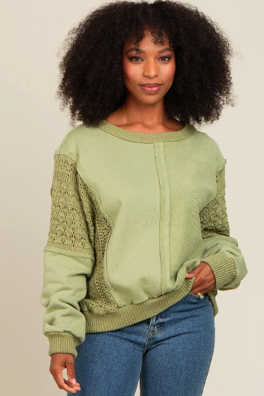 Sage Lace French Terry Top Hoodie with Illustration Artistic Creative