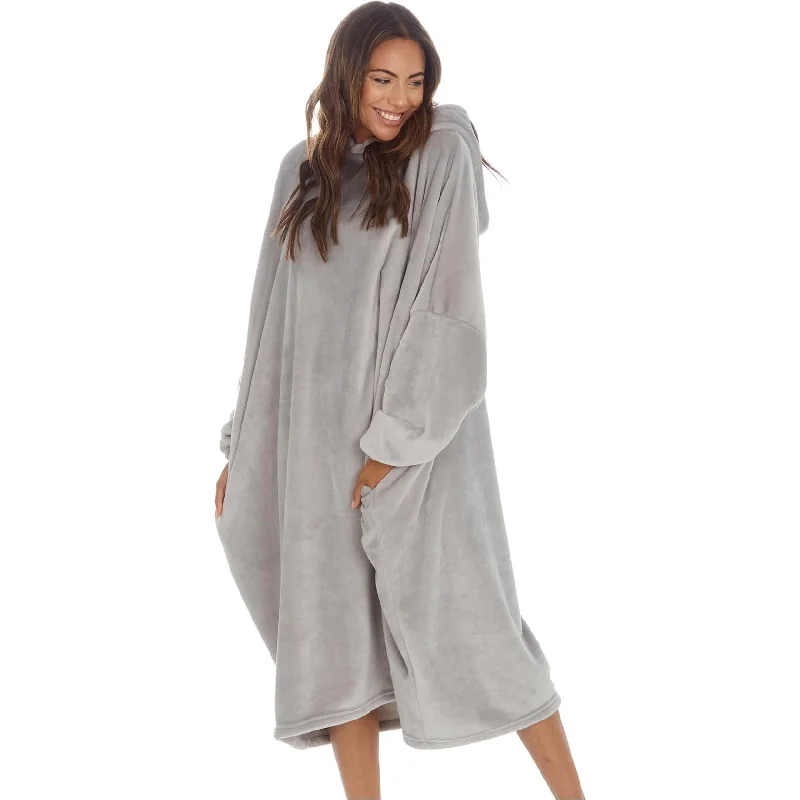 Slumber Party Fleece Oversized Womens Blanket Hoody - Grey Hoodie with Reflective Safety Nightwear Slumber Party Fleece Oversized Womens Blanket Hoody - Grey Hoodie with Reflective Safety Nightwear