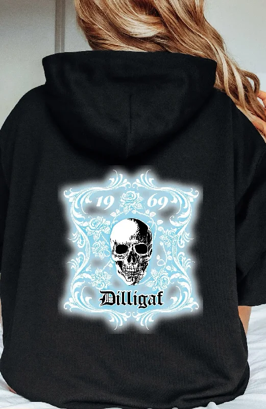 Smokey Blue Rose Skull Pullover Hoodie Hoodie with Stripes Bold Sporty