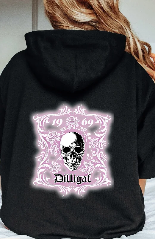 Smokey Purple Rose Skull Pullover Hoodie Hoodie with Lace Feminine Delicate
