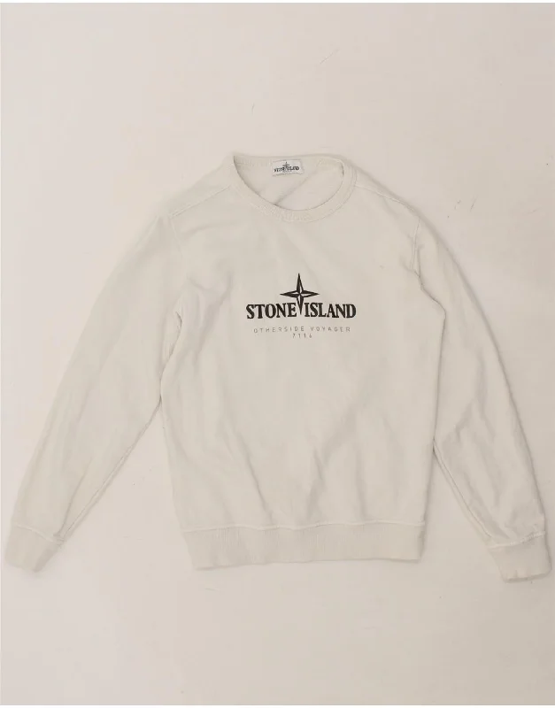 STONE ISLAND Boys Graphic Sweatshirt Jumper 11-12 Years White Cotton Oversized Hoodie Comfort Casual STONE ISLAND Boys Graphic Sweatshirt Jumper 11-12 Years White Cotton Oversized Hoodie Comfort Casual