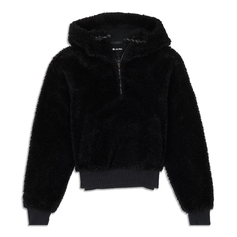 Textured Fleece 1/2 Zip Hoodie with Ribbed Hem Stretchable Secure
