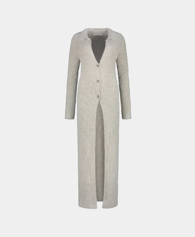 Ultimate Grey Fluffy Long Cardigan Hoodie with Print Artistic Unique
