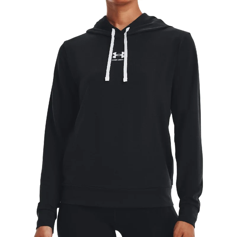 Under Armour Rival Terry Womens Hoody - Black Hoodie with Back Slit Movement Comfort Under Armour Rival Terry Womens Hoody - Black Hoodie with Back Slit Movement Comfort