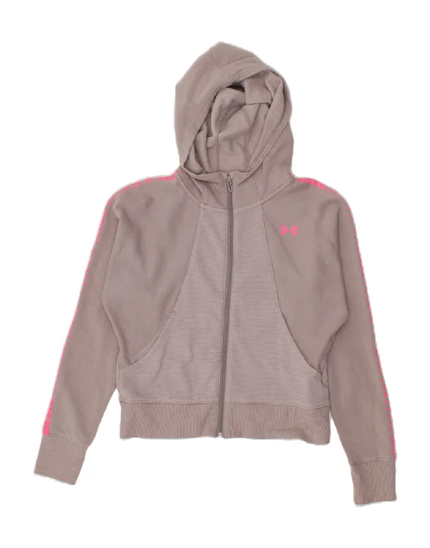 UNDER ARMOUR Womens Graphic Zip Hoodie Sweater UK 10 Small Purple Hoodie with Raw Hem Edgy Unfinished UNDER ARMOUR Womens Graphic Zip Hoodie Sweater UK 10 Small Purple Hoodie with Raw Hem Edgy Unfinished