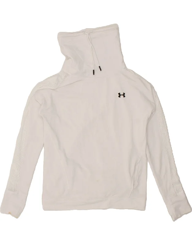 UNDER ARMOUR Womens Roll Neck Sweatshirt Jumper UK 14 Medium White Cotton Zip Hoodie Drawstring Kangaroo Pocket UNDER ARMOUR Womens Roll Neck Sweatshirt Jumper UK 14 Medium White Cotton Zip Hoodie Drawstring Kangaroo Pocket