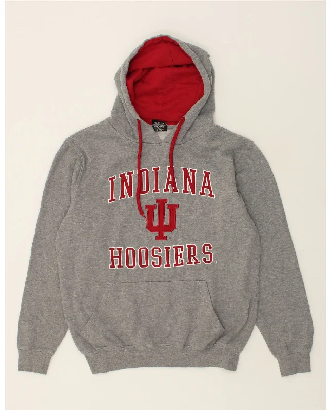 VINTAGE Mens Graphic Hoodie Jumper Small Grey Cotton Hoodie with Longline Fit Extended Stylish