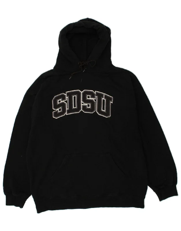 VINTAGE Mens Graphic Hoodie Jumper XL Black Cotton Hoodie with Cuffed Sleeves Snug Secure