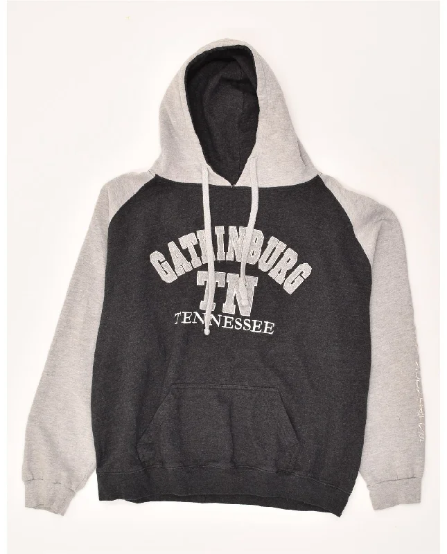 VINTAGE Mens Graphic Hoodie Jumper XL Grey Colourblock Cotton Hoodie with High Neck Warm Protective VINTAGE Mens Graphic Hoodie Jumper XL Grey Colourblock Cotton Hoodie with High Neck Warm Protective