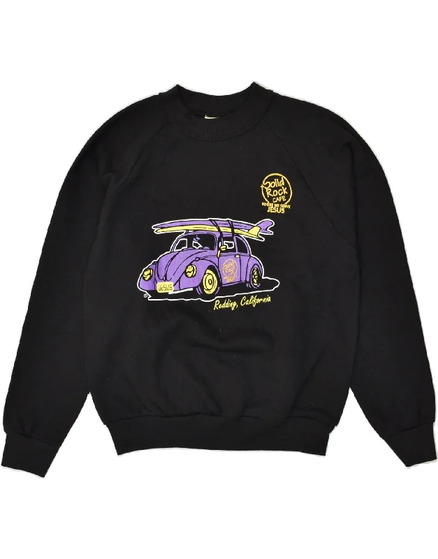 VINTAGE Mens Graphic Sweatshirt Jumper Medium Black Cotton Hoodie with Patch Decorative Personalized VINTAGE Mens Graphic Sweatshirt Jumper Medium Black Cotton Hoodie with Patch Decorative Personalized