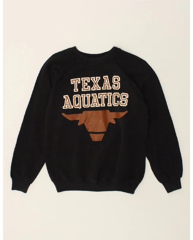 VINTAGE Mens Graphic Sweatshirt Jumper Medium Black Cotton Hoodie with Strings Custom Fit Adjustable
