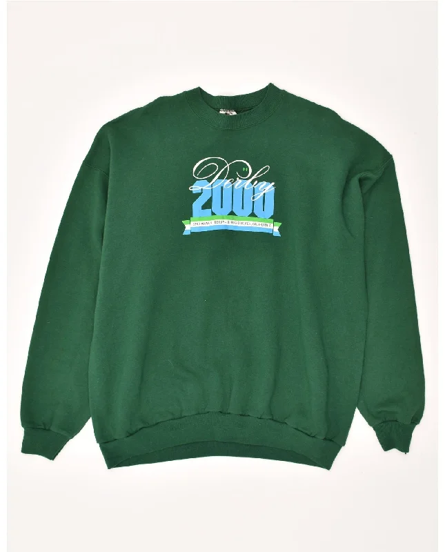 VINTAGE Mens Graphic Sweatshirt Jumper XL Green Cotton Hoodie with Cropped Fit Short Trendy VINTAGE Mens Graphic Sweatshirt Jumper XL Green Cotton Hoodie with Cropped Fit Short Trendy