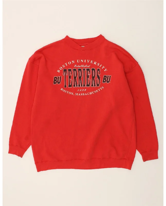 VINTAGE Mens Graphic Sweatshirt Jumper XL Red Polyester Hoodie with Embroidery Detailed Premium