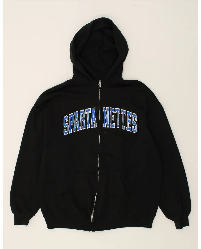 VINTAGE Mens Graphic Zip Hoodie Sweater XL Black Cotton Hoodie with Emblem Brand Identity