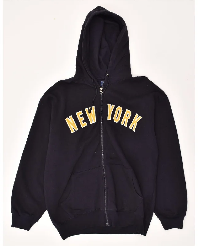 VINTAGE Mens New York Graphic Zip Hoodie Sweater Large Navy Blue Cotton Hoodie with Batwing Sleeves Loose Dramatic VINTAGE Mens New York Graphic Zip Hoodie Sweater Large Navy Blue Cotton Hoodie with Batwing Sleeves Loose Dramatic