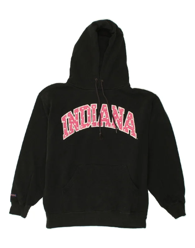 VINTAGE Womens Indiana Graphic Hoodie Jumper Medium Black Cotton Hoodie with Cropped Fit Short Trendy VINTAGE Womens Indiana Graphic Hoodie Jumper Medium Black Cotton Hoodie with Cropped Fit Short Trendy