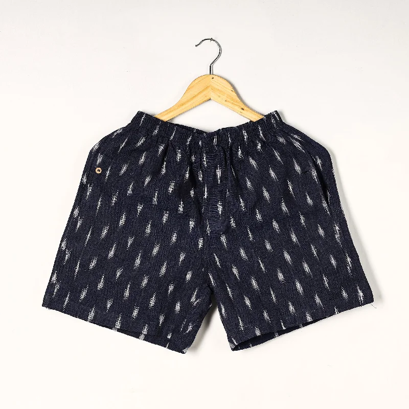 Blue - Pochampally Ikat Cotton Unisex Boxer/Shorts Trendy Pleated Shorts