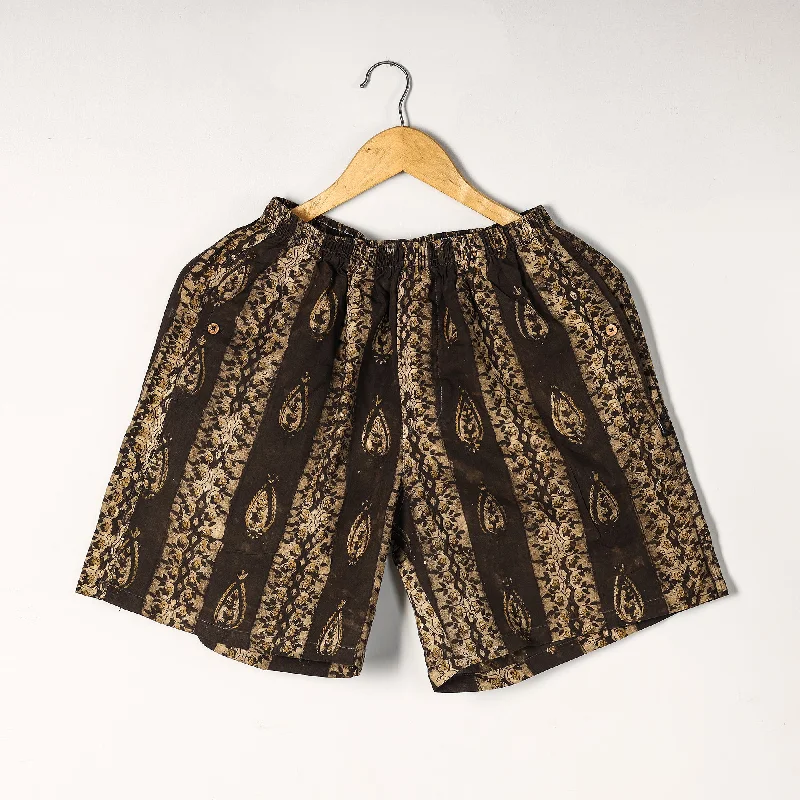 Brown - Bagru Block Printed Cotton Unisex Boxer/Shorts Summer Relaxed Shorts