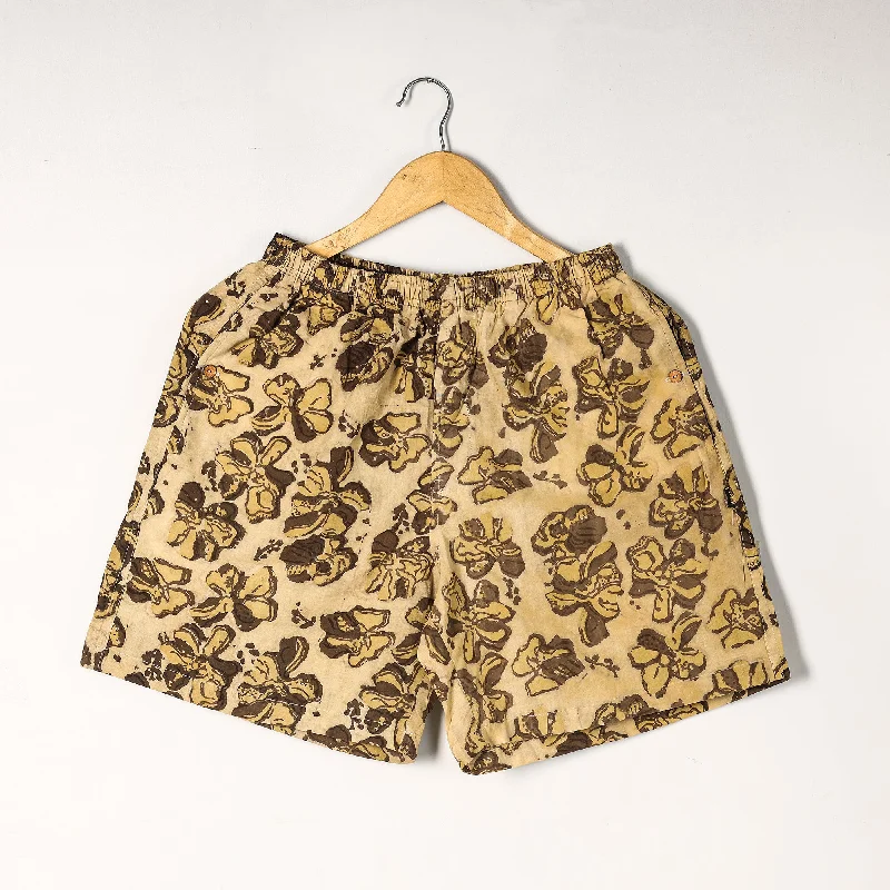 Beige - Bagru Block Printed Cotton Unisex Boxer/Shorts Comfy Drawstring Shorts
