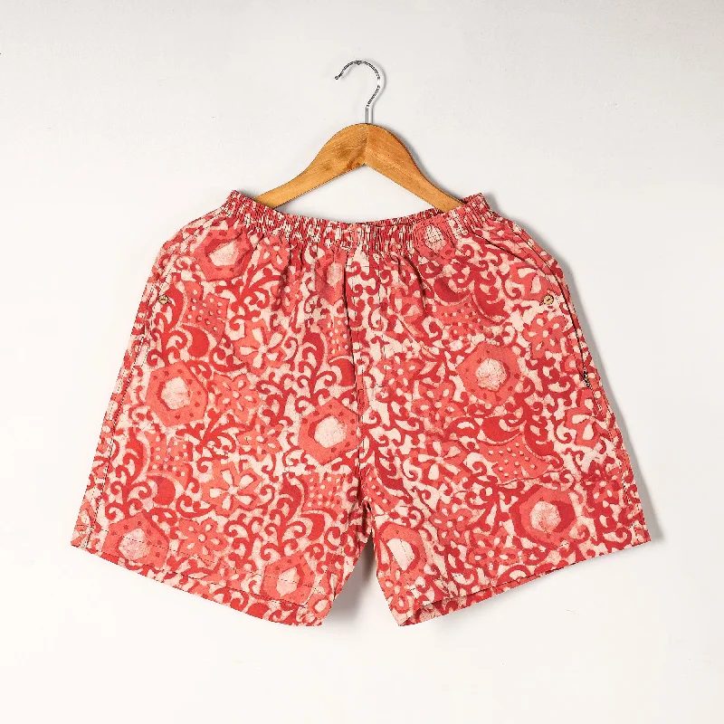 Orange - Bagru Block Printed Cotton Unisex Boxer/Shorts Fun Printed Shorts