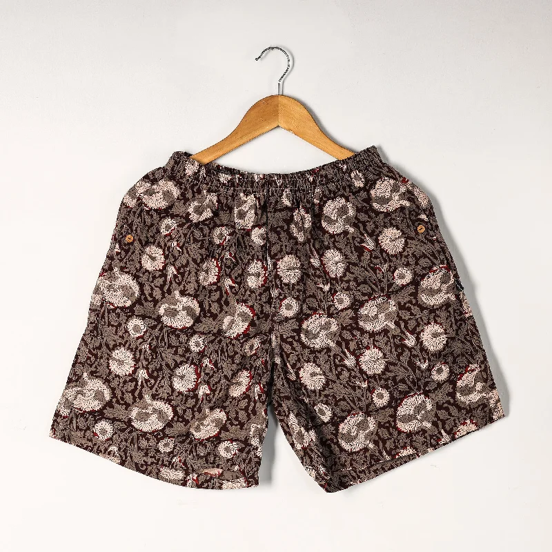 Brown - Bagru Block Printed Cotton Unisex Boxer/Shorts Soft Linen Shorts