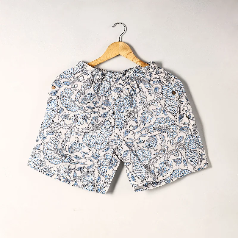 Multicolor - Sanganeri Block Printed Cotton Unisex Boxer/Shorts Stretchy Yoga Shorts