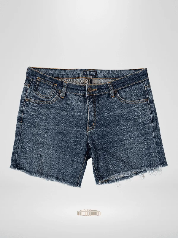 Armani Jeans AJ Indigo 006 Dark Wash Denim Shorts High-Waist Satin Shorts
