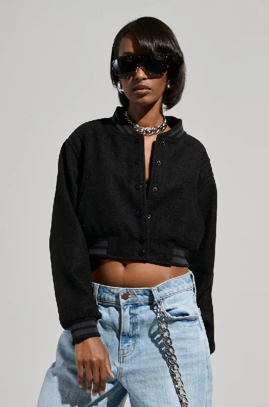 AZALEA WANG EVERYDAY CROPPED VARSITY BOMBER IN BLACK Trendy Bermuda Shorts