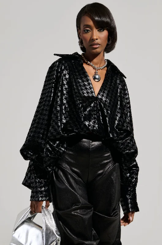 BADDEST OF EM ALL HOUNDSTOOTH FAUX LEATHER BLOUSE Stretchy Lounge Shorts