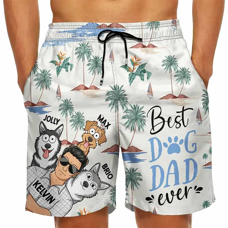 Best Dog Dad Ever - Personalized Unisex Beach Shorts Frayed Edge Shorts