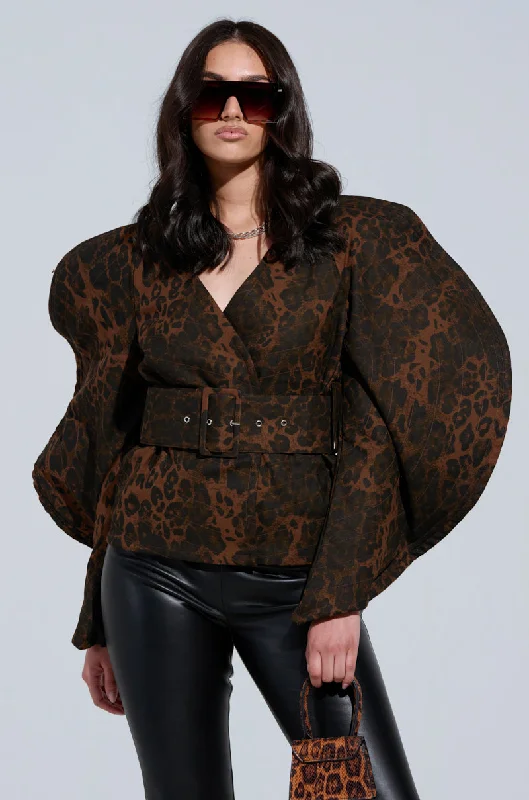 BLOW HIM A KISS BELTED CHEETAH BLOUSE Belted Paperbag Shorts