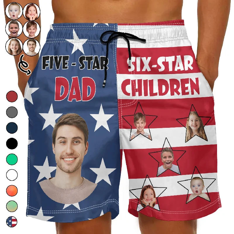 Custom Photo Five-Star Dad Six-Star Children - Personalized Unisex Beach Shorts Ultra-Stretch Yoga Shorts