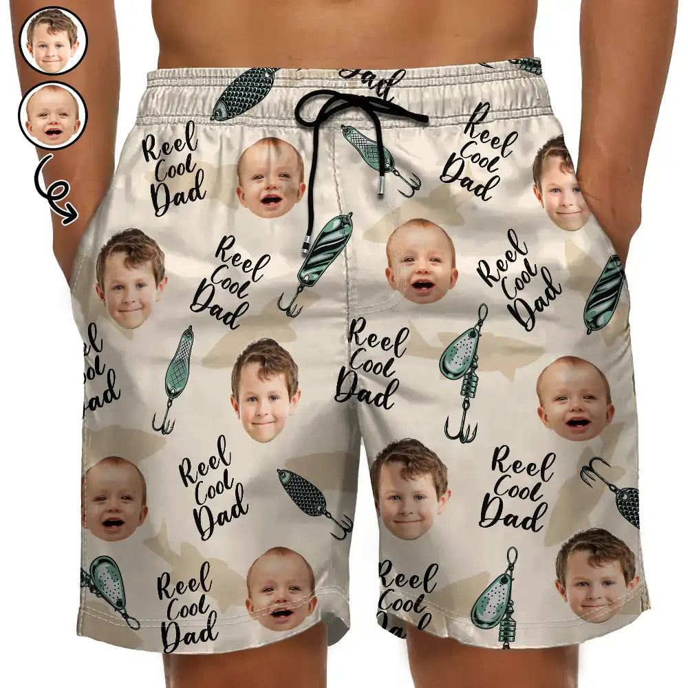 Custom Photo Reel Cool Dad - Personalized Unisex Beach Shorts Relaxed Fit Denim Shorts