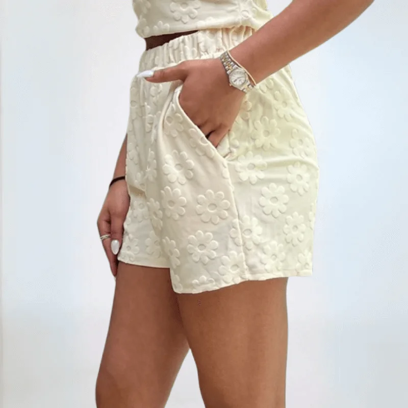 Daisy Embossed Textured Shorts Made in USA Adjustable Waist Shorts