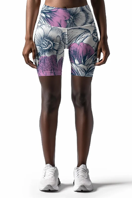 Dream Catcher Karen White Floral Printed Gym Yoga Biker Shorts - Women Elegant Satin Shorts