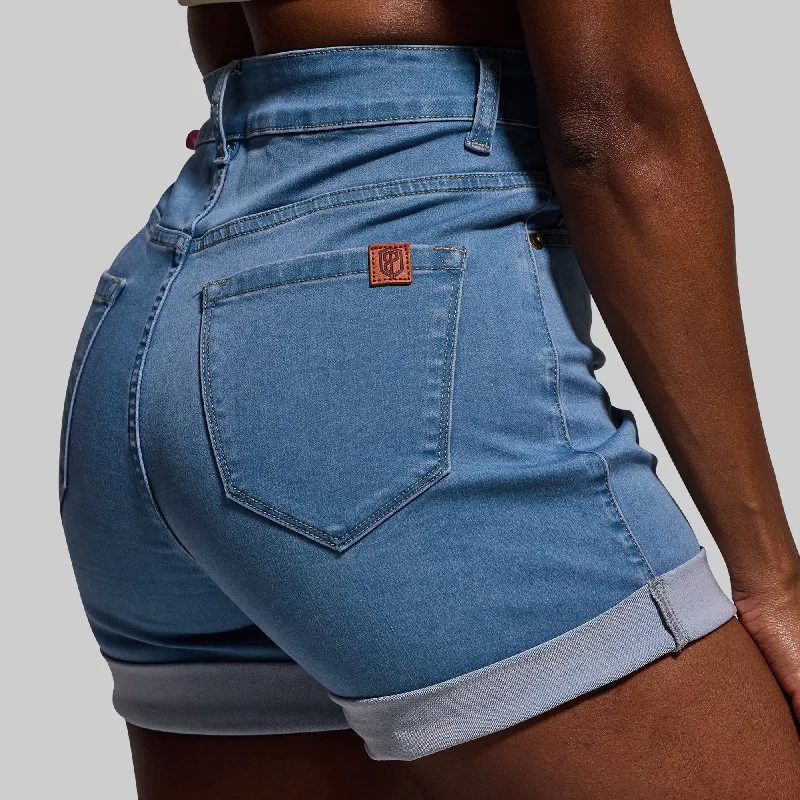FLEX Stretchy Mom Jean Short (Light Wash) Elastic Waist Shorts
