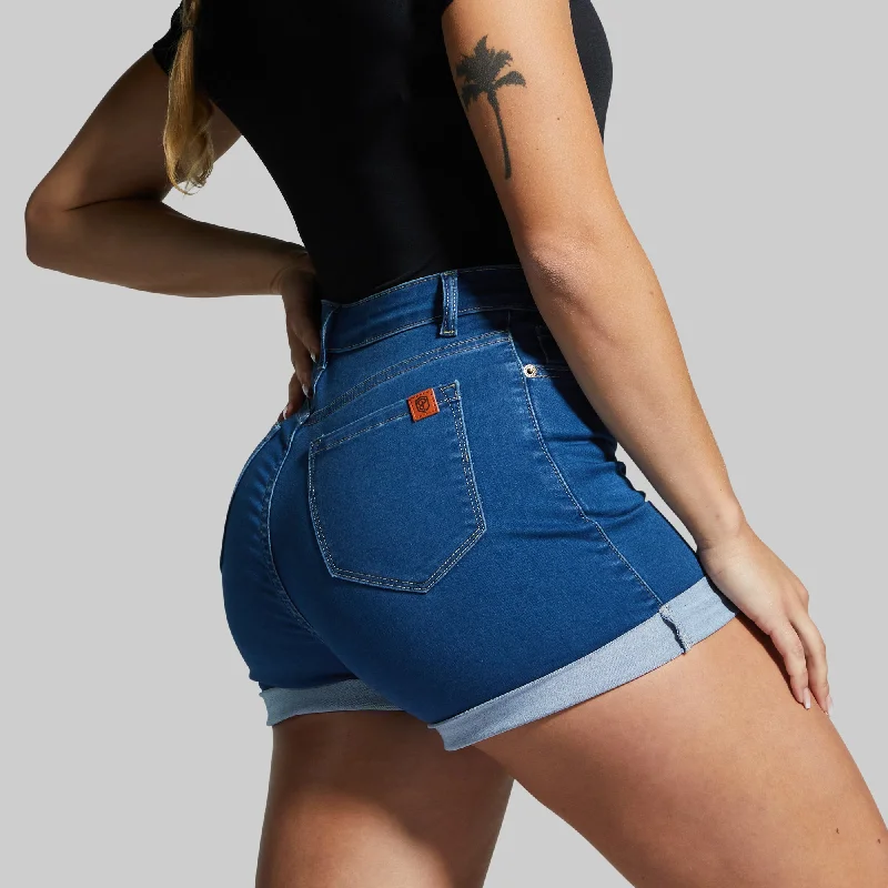 FLEX Stretchy Mom Jean Short (Mid Wash) Bold Neon Shorts
