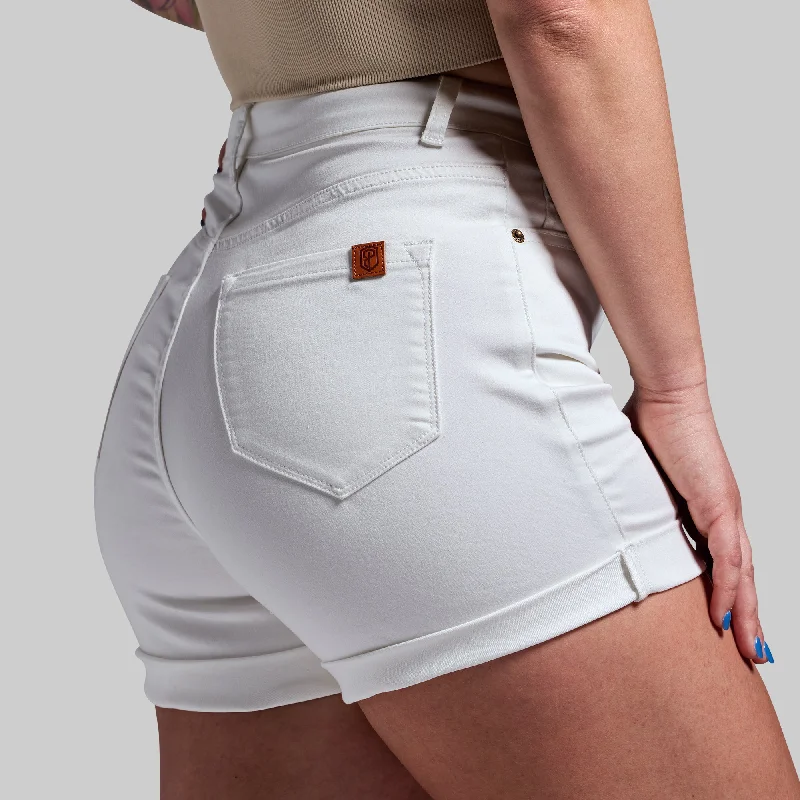 FLEX Stretchy Mom Jean Short (White) Trendy Mom Shorts