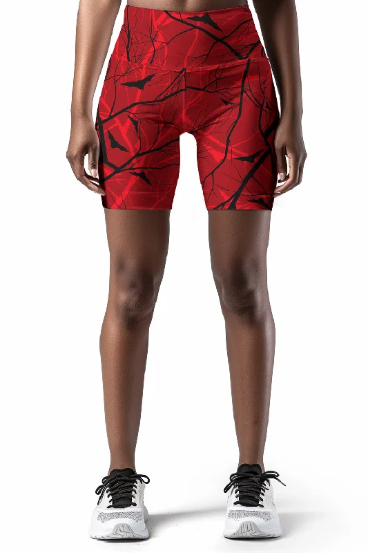 Full Moon Karen Red Fall Halloween Print Gym Yoga Biker Shorts - Women Seamless Biker Shorts