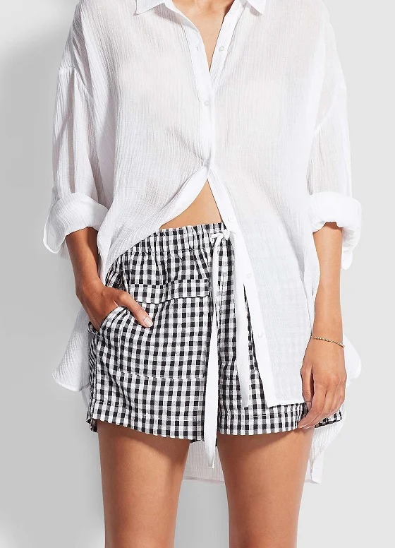 Gingham Beach Short Black Comfortable Cotton Shorts