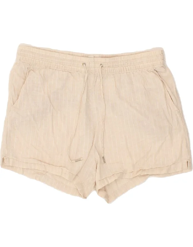 H&M Womens Casual Shorts UK 10  Small Beige Pinstripe Linen Quick-Dry Beach Shorts