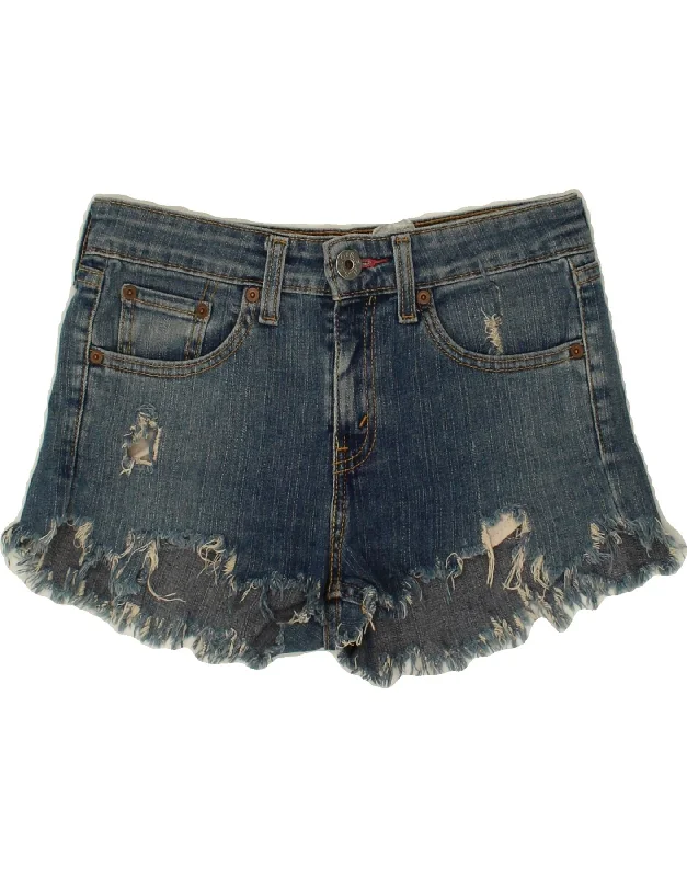 LEVI'S Womens 519 Distressed Denim Hot Pants US 3 Small W30  Blue Cotton Double-Layered Running Shorts