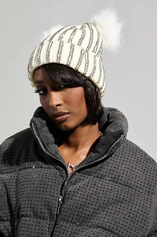 LEXII RHINESTONE KNIT MOUSE BEANIE IN WHITE Embroidered Boho Shorts