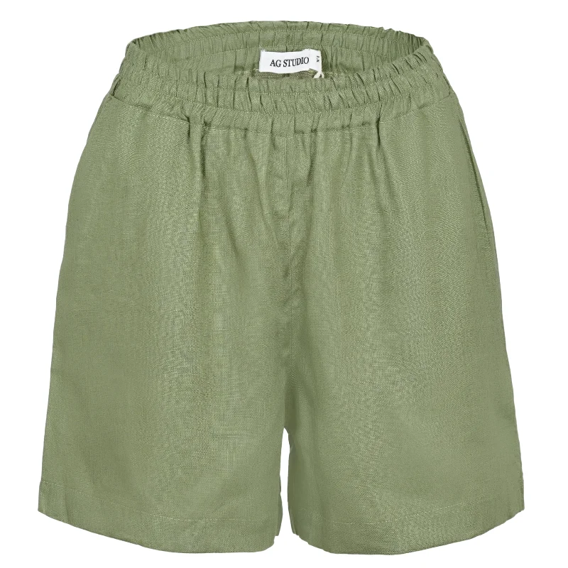 Olive Linen Shorts Sleek Tapered Shorts