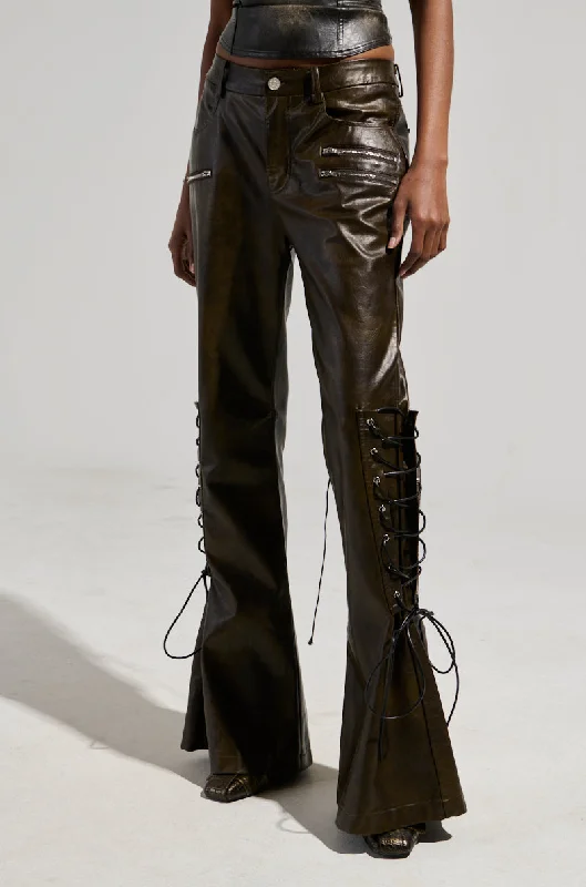 PAIGE FAUX LEATHER FLARE TROUSER Feminine Lace Shorts