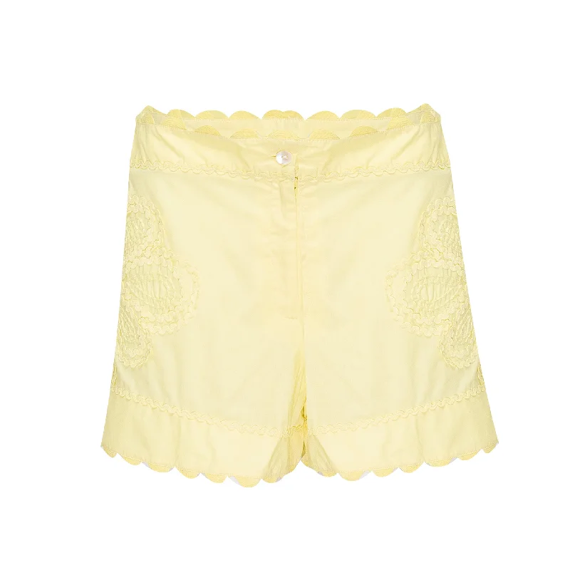 Poplin High Waisted Shorts with Ric Rac Embroidery Lemon Casual Wide-Leg Shorts