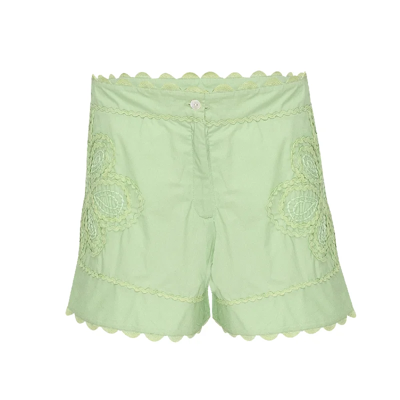 Poplin High Waisted Shorts with Ric Rac Embroidery Sage High-Waist Satin Shorts